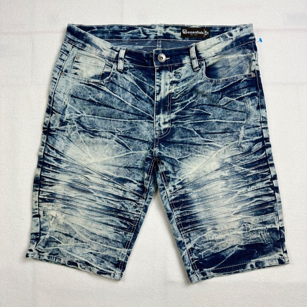 So Essentials Men's Denim Shorts Size 34 Slim Acid Wash Distressed Jean Shorts